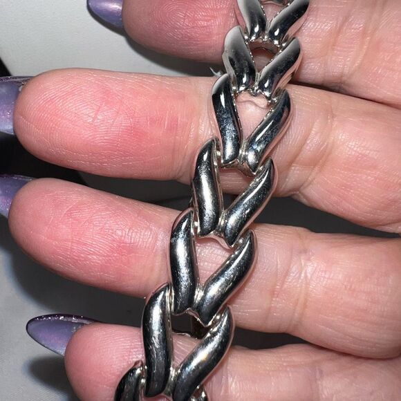 Rhodium Plated Bronze Chevron Link With Double Lock Bracelet - Picture 7 of 7